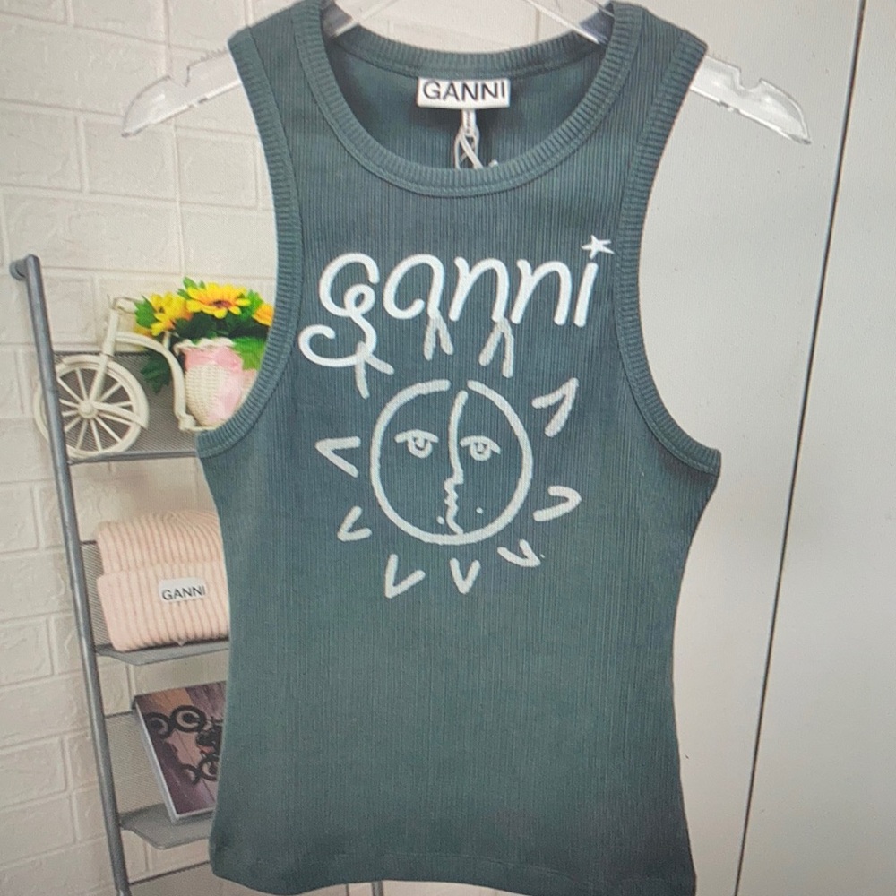 Ganni Embrellished Tank top Gray